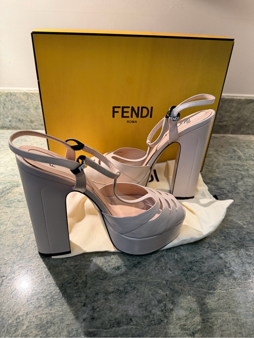 Fendi Women's Beige Platform Slingback Heels size 38.5. Great condition.